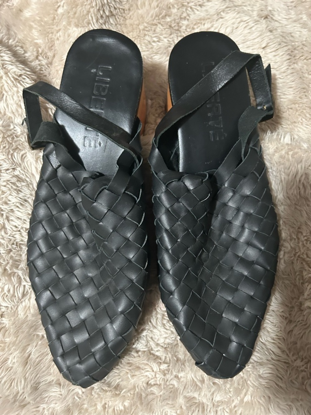 Liberté Woven Leather Black Slingback Flats